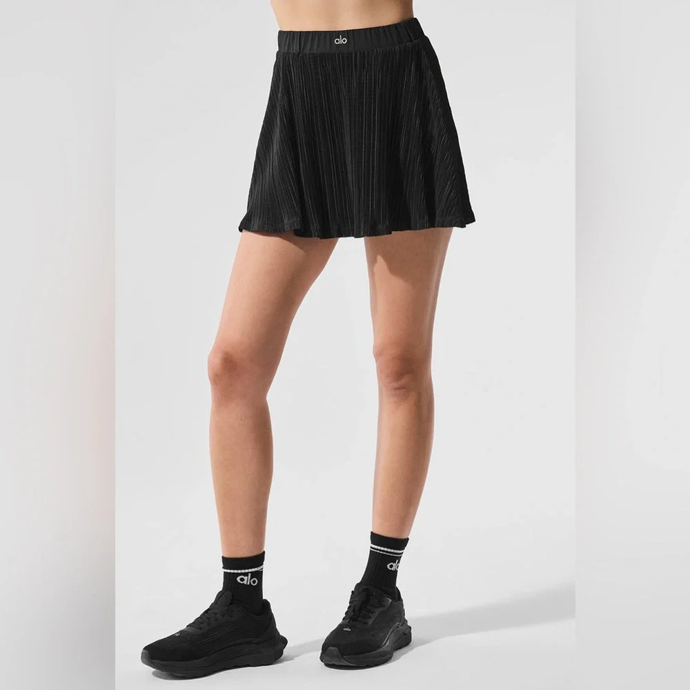 NWT ✨ Alo Yoga Micro Plisse Tennis Skirt Black Size‎ X-Small
